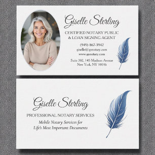 Navy Blue Mobile Notary Public Modern Photo  Business Card