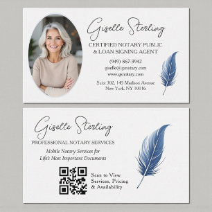 Navy Blue Mobile Notary QR Code Modern Photo Business Card