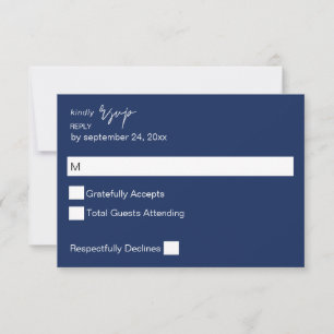 Navy Blue MOD Calligraphy no Meal RSVP Card