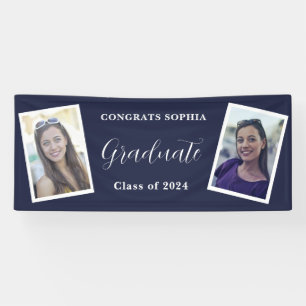 Navy Blue Modern 2 Photo Graduation Party Banner