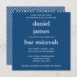 Navy Blue Modern Bar Mitzvah Square Invitation<br><div class="desc">This modern invitation features bold white lettering on the front and a modern pattern on the back.  Use the template form to add your custom text.  The Customise feature can be used to change the font,  layout and colours.</div>