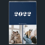 Navy Blue modern bold typography trendy photo Calendar<br><div class="desc">2022 calendar with family,  kids & relative photos. Minimalist elegance with trendy font photo Calendar. Available in black and white,  navy blue & dusty rose.</div>