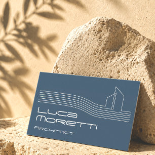 Navy Blue Modern Building Logo Real Estate Business Card