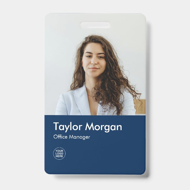 Navy Blue Modern Business ID Card | Employee Badge (Front)