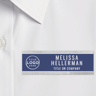 Navy Blue Modern Business Logo Name Tag