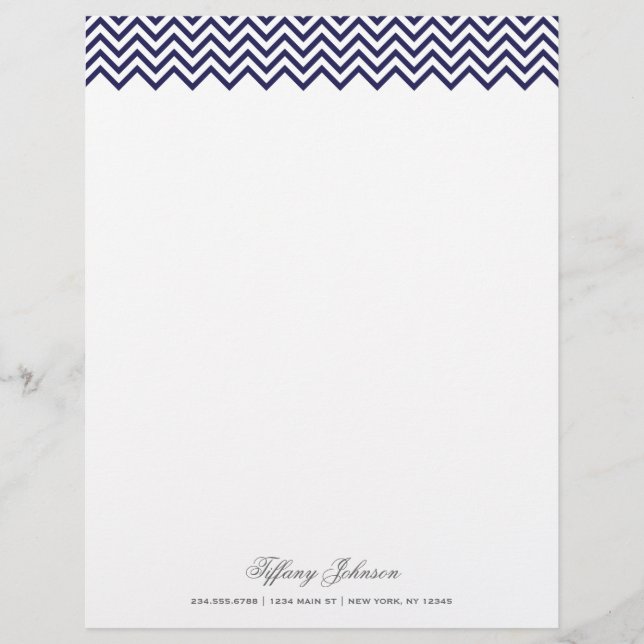 Navy Blue Modern Chevron Border Custom Letterhead (Front)