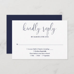 Navy Blue Modern Chic Elegant Script Wedding RSVP Card