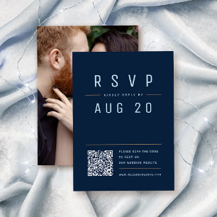 Navy Blue Modern Chic Simple Typography QR code RSVP Card