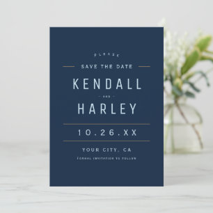 Navy Blue Modern Chic Typography Simple Photo Save The Date
