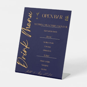 Navy Blue Modern Chic Wedding Drink Menu Sign