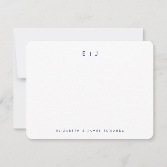 Navy Blue Modern Couple Monogram Personalised Card (Front)