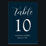 Navy Blue Modern Elegance Wedding Table Number<br><div class="desc">Trendy,  minimalist wedding table number cards featuring white modern lettering with "Table" in a modern calligraphy script.  The design repeats on the back. To order the table cards: add your name,  wedding date,  and table number. Add each number to your cart individually and check out when you're finished.</div>