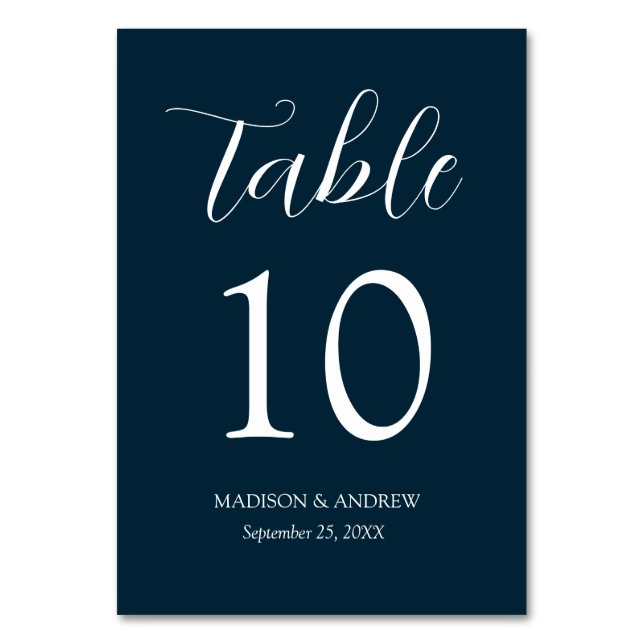 Navy Blue Modern Elegance Wedding Table Number (Front)