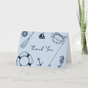 Navy Blue Modern Elegant Fishing Boy Baby Shower Thank You Card