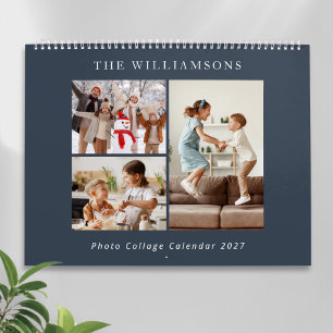 Navy Blue Modern Family Photo Collage 2027 Calendar