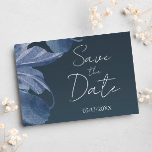 Navy Blue Modern Floral Elegant Bold Save The Date Postcard