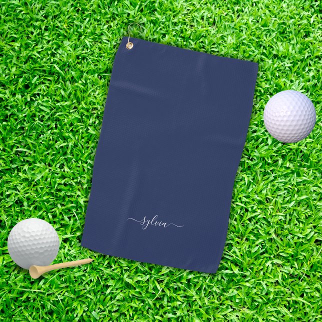 Navy Blue Modern Girly Monogram Name Golf Towel (Navy Blue Modern Girly Monogram Name Golf Towel)