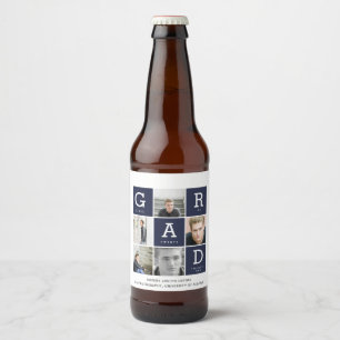 Navy blue modern graphic photo collage graduation  beer bottle label