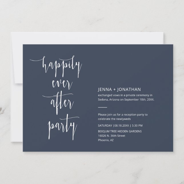 Navy Blue Modern Happily Ever After QR Code Photo Invitation (Front)