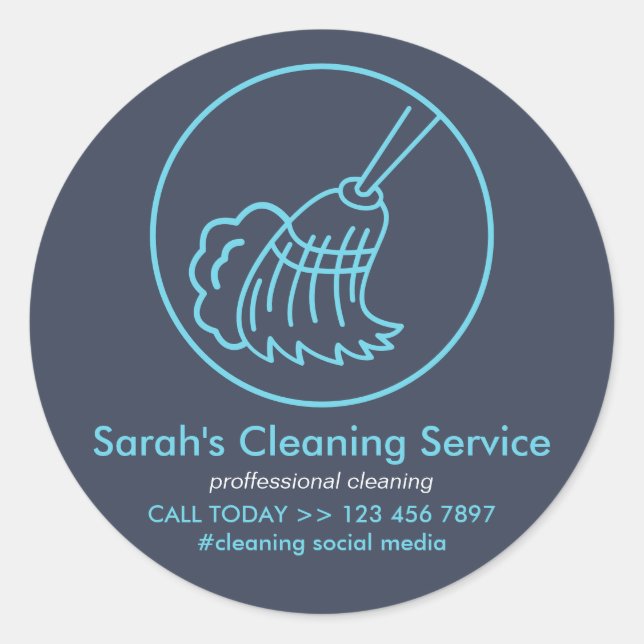 Navy Blue Modern Home Cleaning House Keeper Classic Round Sticker (Front)