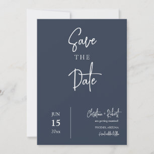 Navy Blue Modern Minimal Boho Save the Date Photo Invitation