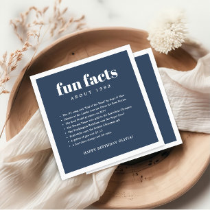 Navy Blue Modern Minimal Fun Facts Birthday Year  Napkin