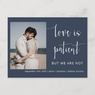 Navy Blue Modern Minimal Script Photo Elopement Postcard