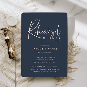 Navy Blue Modern Minimal Script Rehearsal Dinner