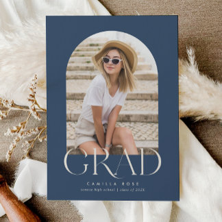 Navy Blue Modern Minimalist Arch Graduation Invitation