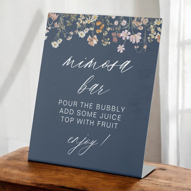 Navy Blue Modern Minimalist Bridal Mimosa Bar  Pedestal Sign (Creator Uploaded)