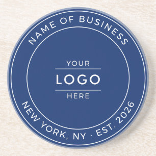 Navy Blue Modern Minimalist Business Logo Est Year Coaster