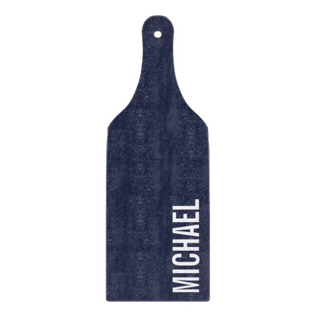 Navy Blue Modern Minimalist Personalised Name Cutting Board (Front)
