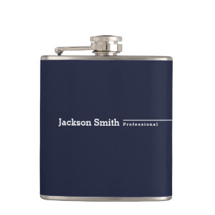Navy blue modern minimalist personalised name hip flask