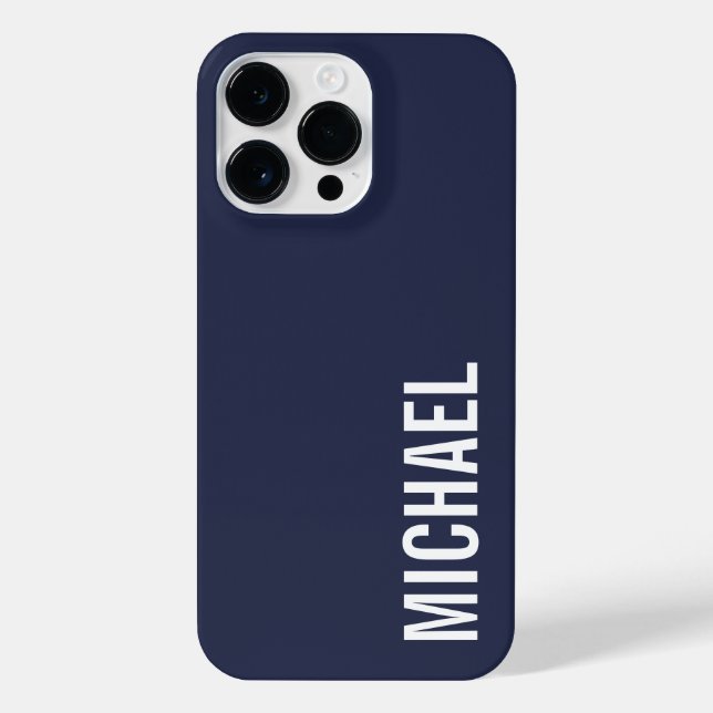 Navy Blue Modern Minimalist Personalised Name iPhone Case (Back)
