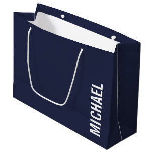 Navy Blue Modern Minimalist Personalised Name Large Gift Bag