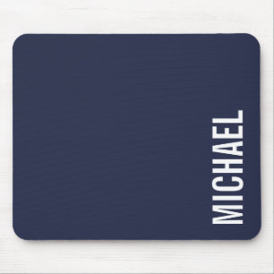 Navy Blue Modern Minimalist Personalised Name Mouse Pad