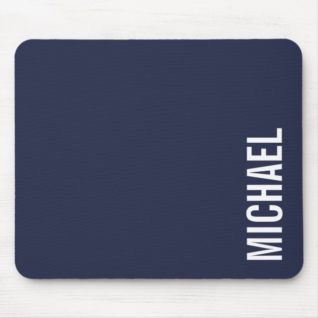 Navy Blue Modern Minimalist Personalised Name Mouse Pad (Front)