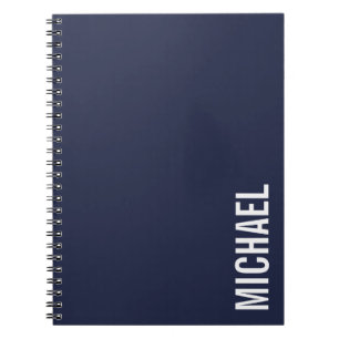 Navy Blue Modern Minimalist Personalised Name Notebook