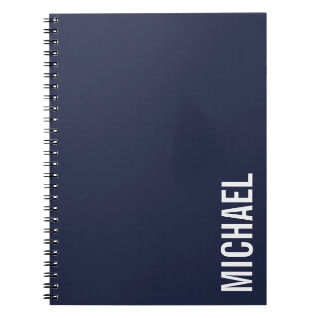Navy Blue Modern Minimalist Personalised Name Notebook (Front)