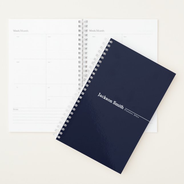 Navy blue modern minimalist personalised name planner (Display)