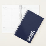 Navy Blue Modern Minimalist Personalised Name Planner<br><div class="desc">Modern Minimalist Design featuring personalised name in white modern bold sans serif font style on navy blue background.</div>
