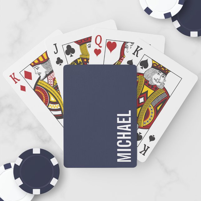 Navy Blue Modern Minimalist Personalised Name Playing Cards (Creator Uploaded)