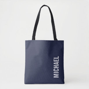 Navy Blue Modern Minimalist Personalized Name Tote Bag