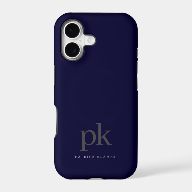 Navy Blue Modern Minimalist Simple Monogram (Back)