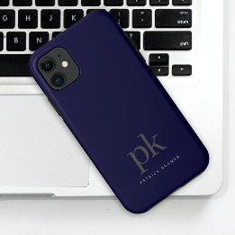 Navy Blue Modern Minimalist Simple Monogram Case-Mate iPhone Case