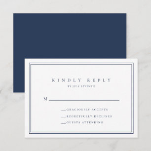 Navy Blue Modern Minimalist Wedding RSVP Card