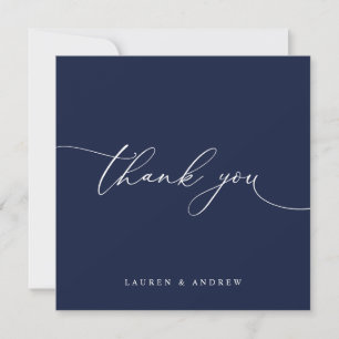Navy Blue Modern Minimalist Wedding Thank You Card