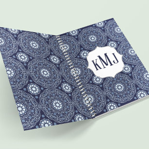 Navy Blue Modern Monogram Custom Notebook