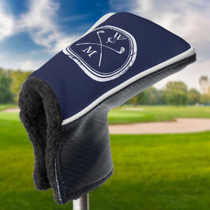 Navy Blue Modern Monogram Initials Golf Head Cover