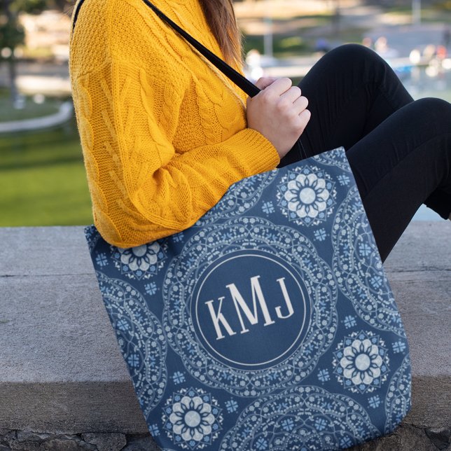 Navy Blue Modern Monogram Personalised Tote Bag (Creator Uploaded)